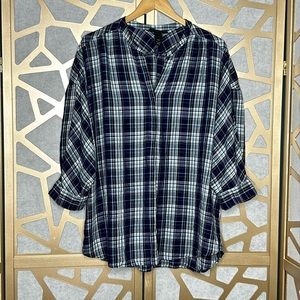 Lane Bryant‎ Plaid Popover Top Roll Tab Chest